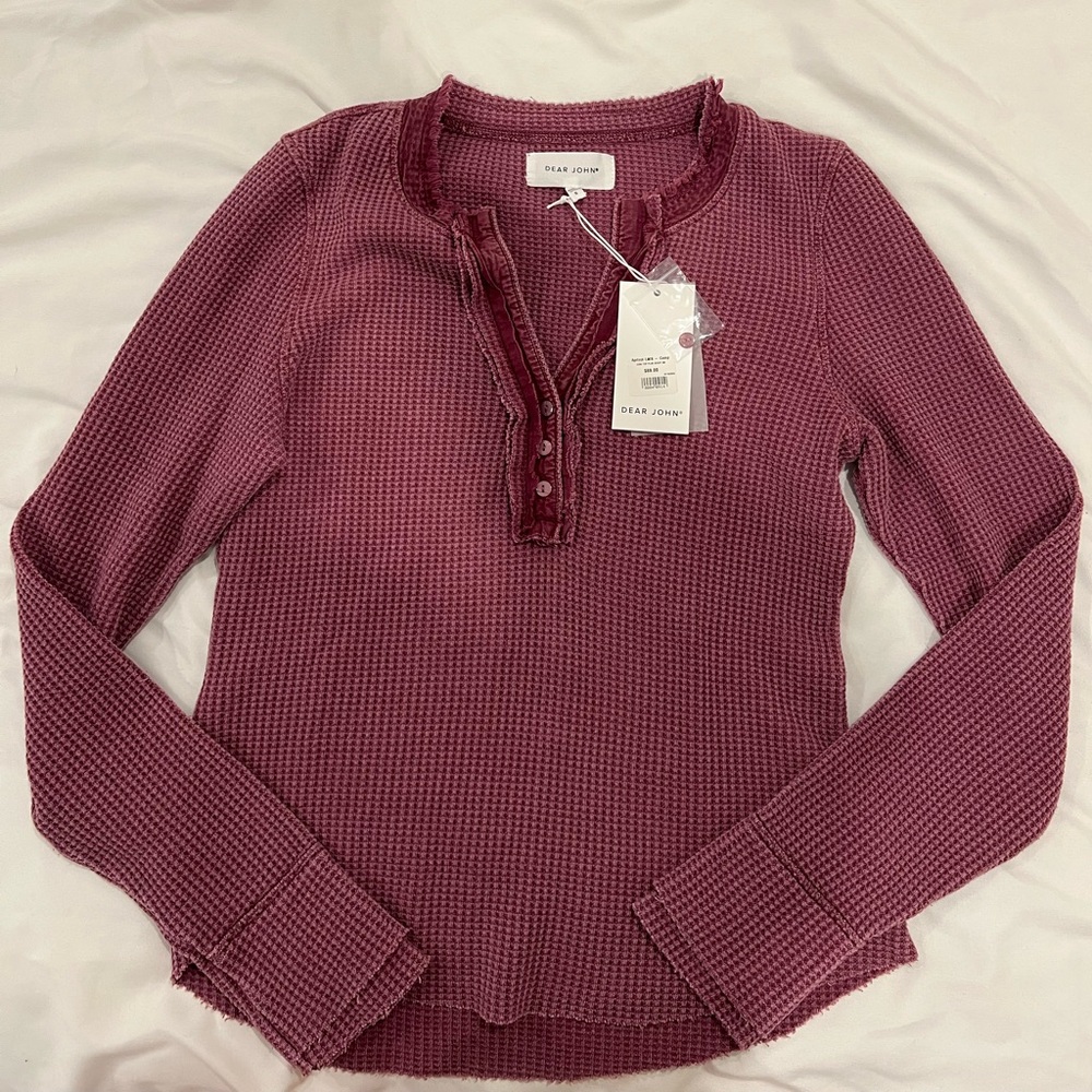 Dear John Women's Burgundy Waffle Knit Long Sleeve